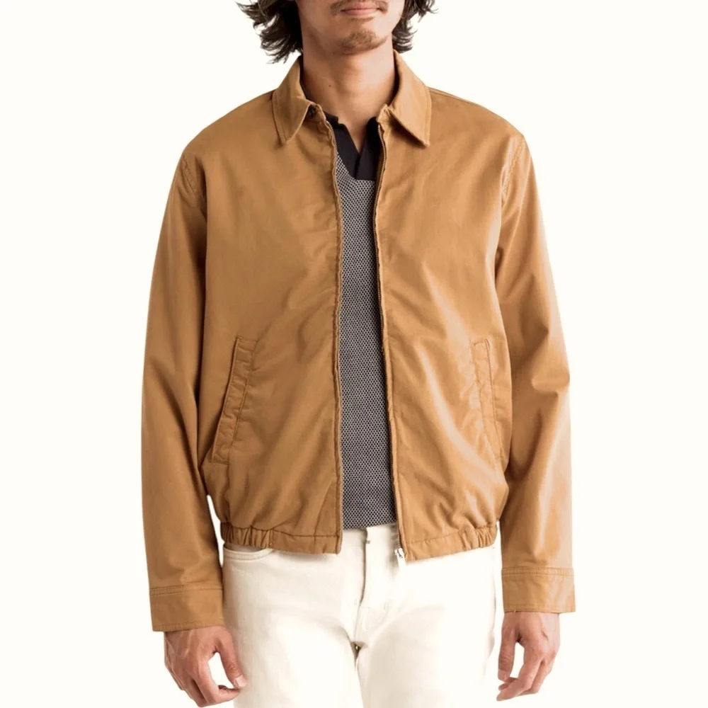 L Men’s Denim & Flower Tan Brown Olive Peached Twill Full Zip Dad Jacket Shacket